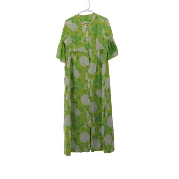 Vintage Green Floor Length Floral Cotton Dress - Picture 1 of 12